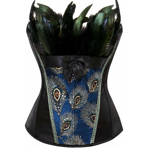 Women's Vintage Floral Corset Bustier Top, Zipper Front Burlesque Lingerie