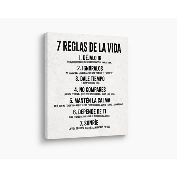 HoneyKICK 7 Reglas de la Vida Framed Canvas Wall Art, White, 12.5x15