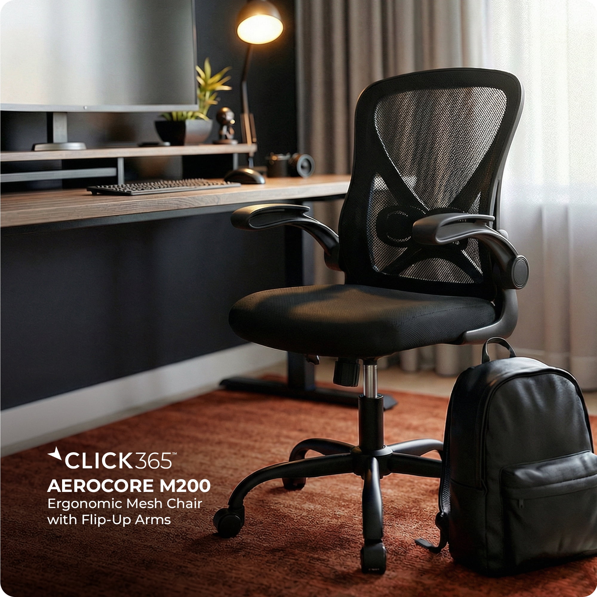 Click365 AeroCore M200 Adult Mesh Mid Back Indoor Residential Ergonomic Office Chairs Hardware Kit, Black