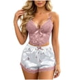 thumbnail image 2 of YHAJDS Womens Cami Pajama Sets Deep V Neck Lace Trim Spaghetti Strap Top With Elastic Waist Shorts 2 Piece Loungewear Set, 2 of 6