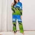 thumbnail image 2 of Pajamas for Women Sets, Grazing Cows Mountain View Lounge Sets Long Sleeve Button Down Night Shirts Sleepwear Pjs, 2 of 6