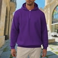thumbnail image 2 of UVEASISHA 1/4 Zip Up Hoodie Mens Long Sleeve Drawstring Hooded Sweatshirts Quarter Zipper Casual Pullover Tops Hipster Fashion Hoodies Purple M, 2 of 6