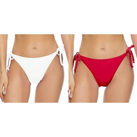 (2-Pack) Kcodviy Women Vintage Print Low Womens Swim Pants Cover Up Waist Brazilian Bikini Bottom Swimming Pants Swimwear Briefs Beachwear Brazilian Bikini Bottom Side Tie Thong Bathing Swimbottom
