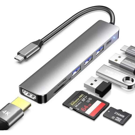 USB C Hub 7 in 1 Multiport Adapter with 4K HDMI Dongle,100W PD, SD/TF Card Reader, 3 USB-A, USBC Docking Station for MacBook Mac Pro/Air, Dell, HP, ASUS, Acer and Other Type C Laptops