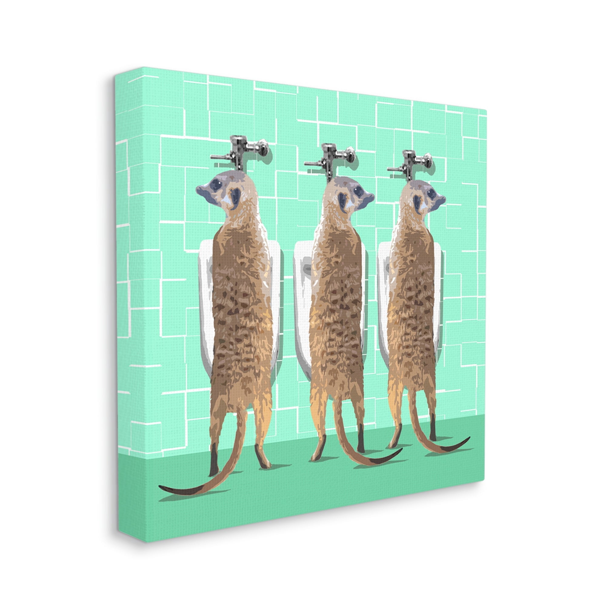 Stupell Industries Funny Meerkats Using Urinal Toilet Green Shapes Pattern Graphic Art Gallery Wrapped Canvas Print Wall Art, Design by Noah Bay