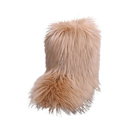 

SIMANLAN Girls Fuzzy Booties Comfort Winter Shoes Fashion Pull On Fluffy Boots (Toddler/Little Kid) Light Coffee 11C