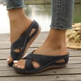 thumbnail image 3 of Rokment Orthotic Platform Wedge Slippers Dress Sandals for Women 2026 Stylish Casual Leather Cross-Band Comfortable Arch Support Orthopedic Walking Slip On Slides Mid Heels Footwear Black Size 7, 3 of 6