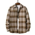thumbnail image 2 of Herrnalise Men Flannel Plaid Turndown Collar Casual Long Sleeve Cardigan Coat Shirt Yellow, 2 of 5