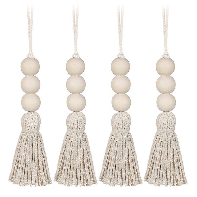4pcs Cotton Tassel Beads Natural Wood Bead Hanging Ornaments for Closet Door Handles