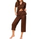 thumbnail image 2 of INSPIRAR CHIC Conjuntos de Pijamas de Satén para Mujeres, Camisetas de Manga Corta con Pantalones Capri, 2 Piezas de Ropa de Casa, Color Marrón, 2 of 6