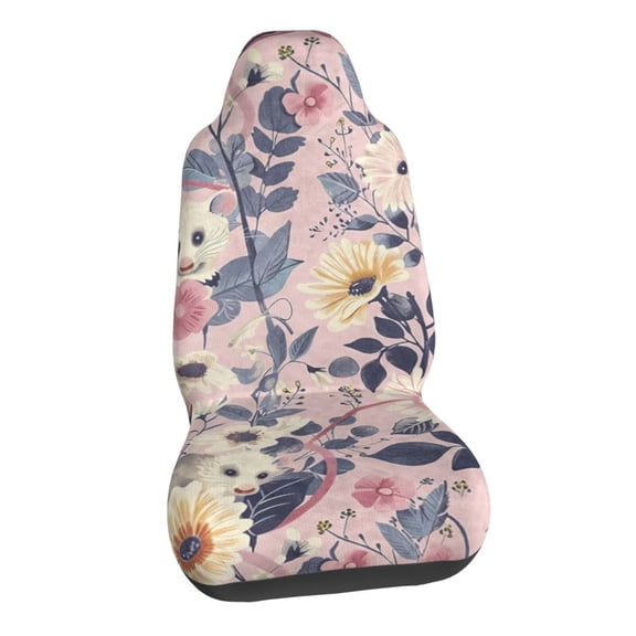 Floral Opossum Cute Animal And Flower Car Seat Covers Stretch Car Seat Protectors Universal Fit