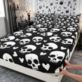 thumbnail image 5 of Erosebridal Skull Hearts King Sheets 4pcs,Dark Halloween Bedding,White Black,1 Flat Sheet, 1 Fitted Sheet and 2 Pillowcases, 5 of 6