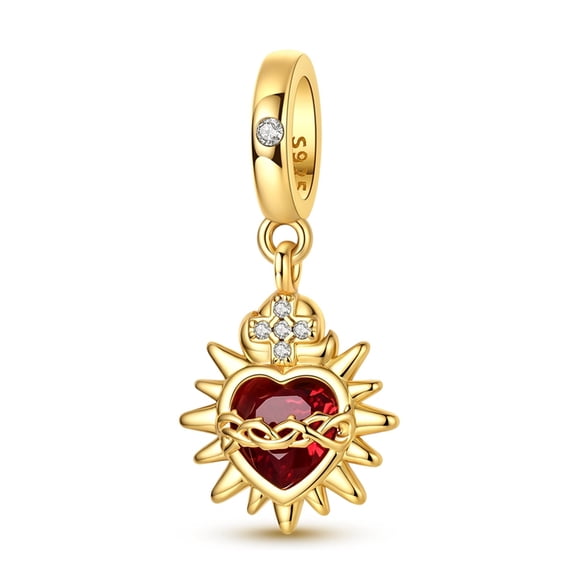 Silver Plated Sacred Heart Charm Bead for Bracelet Making