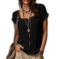 thumbnail image 2 of QIYAGBSA Short Sleeve Top for Women Square Neck Decorative Button Front Relaxed Fit Summer Daily Wear (Black XL), 2 of 9