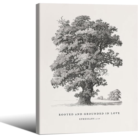 WFSposter-Modern Christian Bible Verses Canvas Wall Art Retro Ephesians 3:17 Tree Sketch Poster 08x10 inch Framed Minimalist Scripture Wall Decor Religious Prints Painting