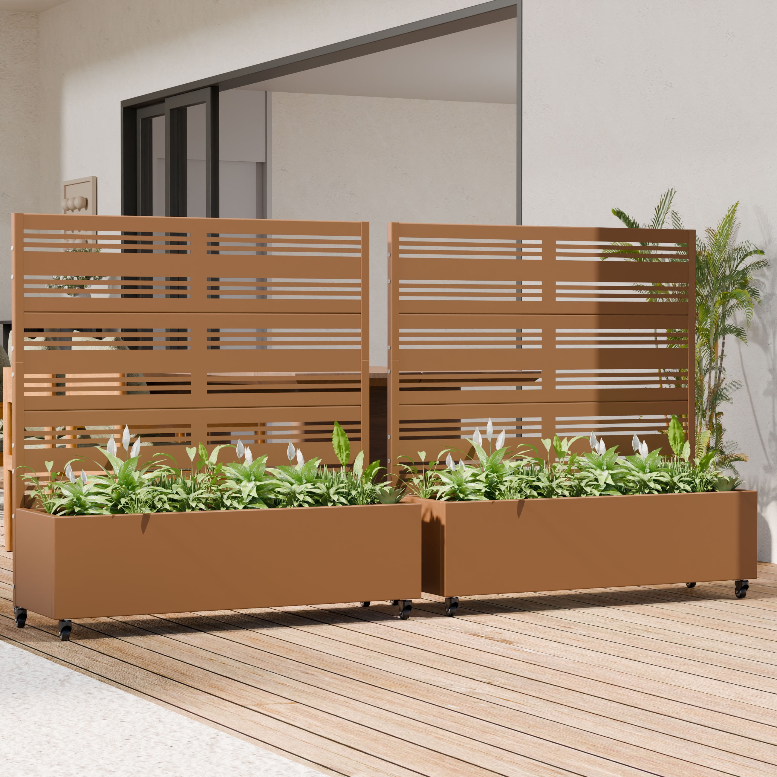 MAYEERTY 3 Panels Outdoor Metal Planter Box, Durable Weather-Resistant Planter, Decorative Metal Flower Box for Patio, Balcony, Garden