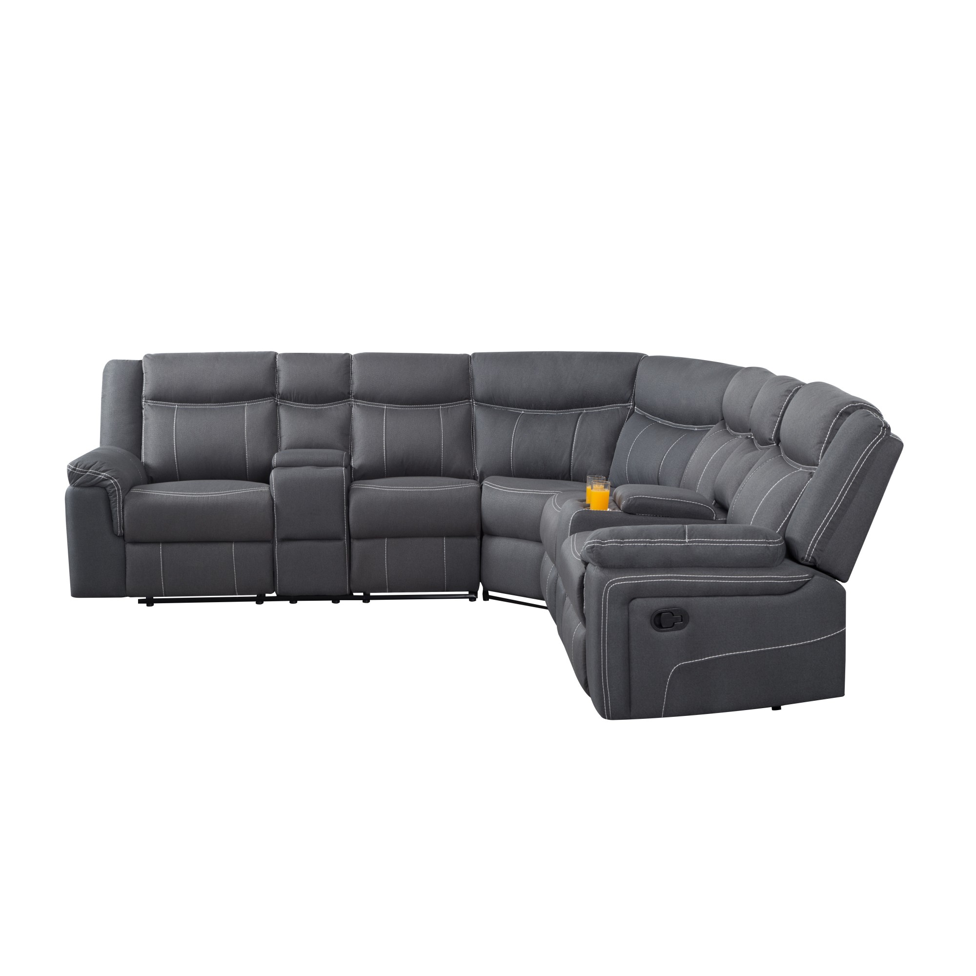 Gewnee 149" Manual Reclining Sectional Sofa with 2 Recliners,Storage Box& Cup Holders for Living Rooms.Gray