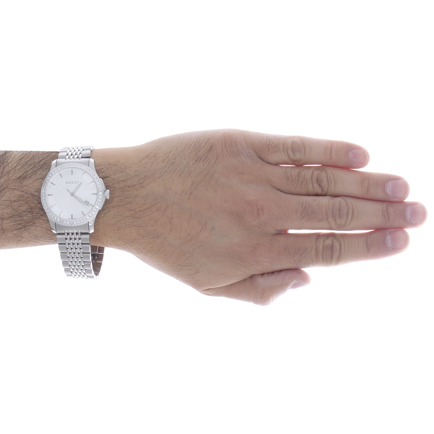 Gucci Ya126401 Genuine Diamond Watch Silver Dial G Timeless 38mm Steel 1.75  CT.