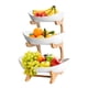 thumbnail image 2 of Pantalla de exhibición, cocina de cerámicos, fiesta de plato de fruta con soporte de madera Fruta cerámica con fruta con madera de 3 nivel pastel de pastel de plato de postre Plato de pastel de plato, 2 of 7