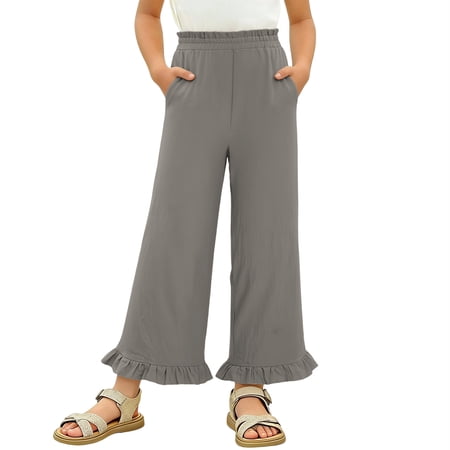 WQNVRNR Girls Wide Leg Pants- Dark Gray Size 6