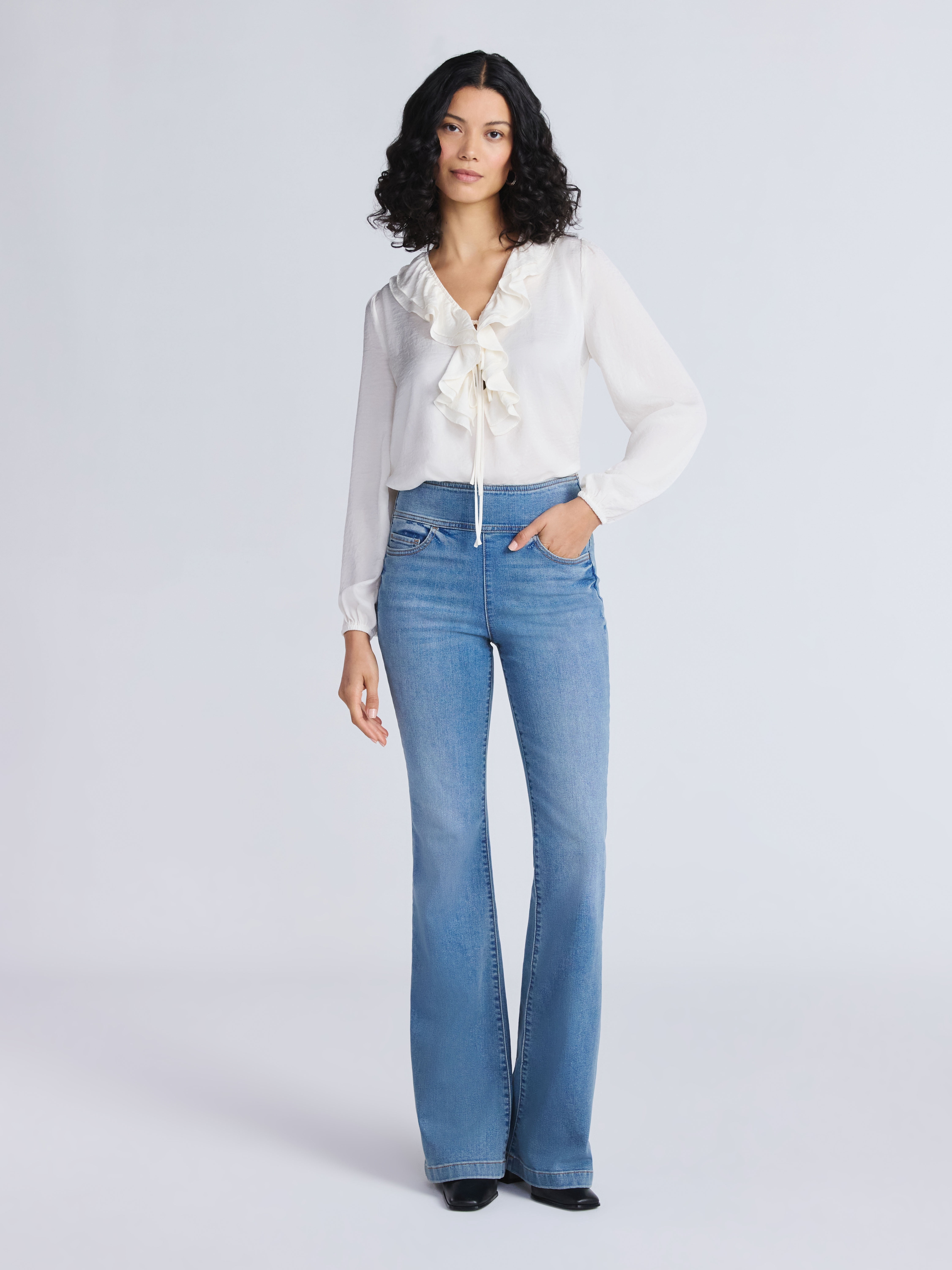 Sofia by Sofia Vergara Women's and Women's Plus Melisa Flare High Rise Pull On Jeans, 30.5", 32.5" and 34.5" Inseams, Sizes 0-28