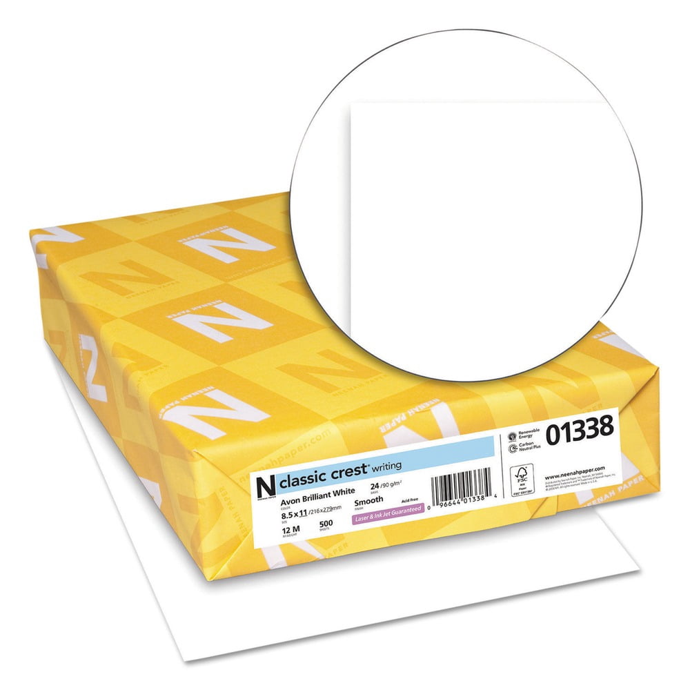Neenah Paper 01338 8.5 in. x 11 in. 24 lbs. Bond Weight CLASSIC CREST Stationery - Avon White (500/Ream)