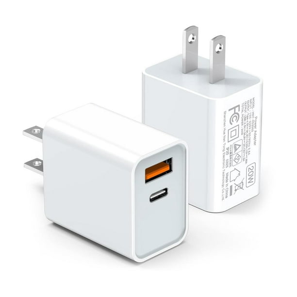 LCGENS - Bloque de Cargador de Pared USB C de 20 W, Paquete de 2 Puertos duales, Suministro de energ