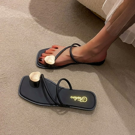

Hvyesh Flat Sandals for Women Dressy Summer Summer Shoes Fashion Metal Buckle Flat Roman Clip Toe Casual Sandals Size 8.5