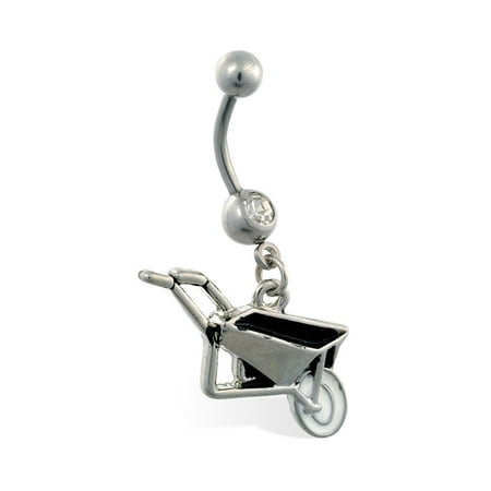 Jeweled Replacement - Jeweled Belly Ring With Dangling Wheel Barrow