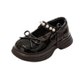 thumbnail image 2 of Girls Mary Jane Dress Shoes Bow Pearls Decor Round Toe Platform Shoes Kids Cute Sweet Comfy Hook and Loop Footwear Black 11.5 Little Kids, 2 of 7