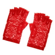 Wedding Bridal Lace Flower Half Finger Glove Party Accessories Gloves Red
