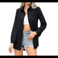 thumbnail image 3 of Womens Stretch Button Down Long Sleeve Shirt Soft Basic Wrinkle Free Work Business Formal Casual Blouse Black L, 3 of 10