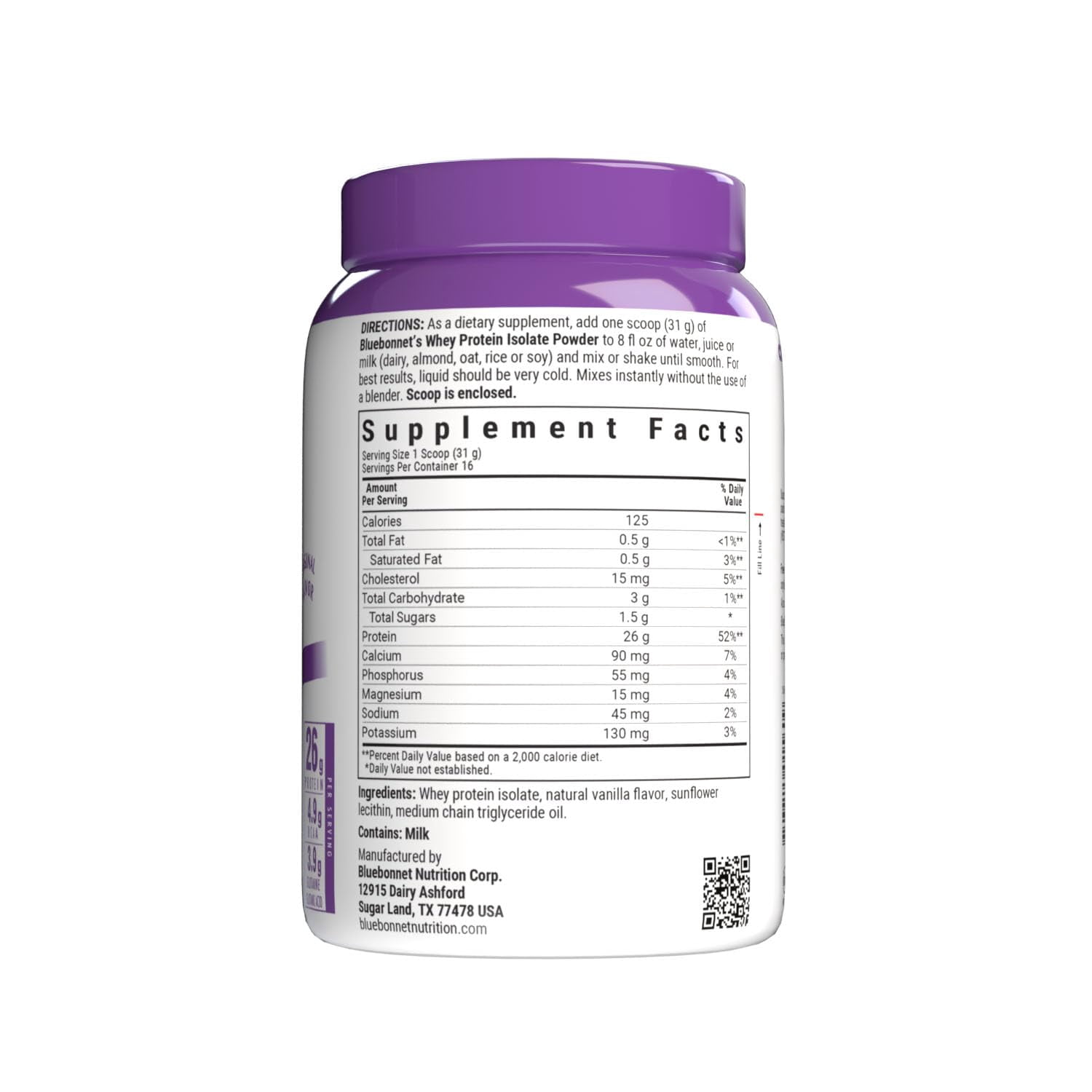 Bluebonnet Nutrition Whey Protein Isolate Powder Original Flavor, 1.1 lbs