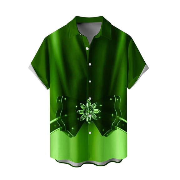 WREESH Men's Button Down Shirt Casual St. Patrick's Day Shirt Shamrocks Print Beach Shirt Turndown Short Sleeve Shirt Green