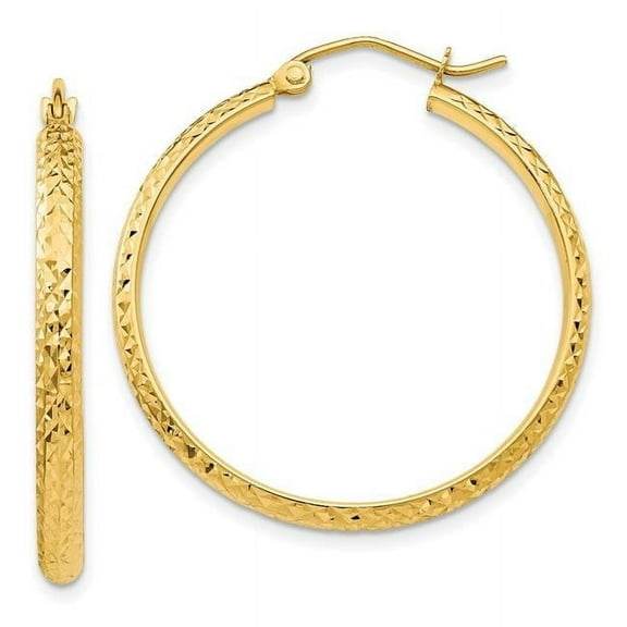 Primal Gold 14 Karat Yellow Gold Diamond-cut 2.8x30mm Lightweight Hoop Earrings