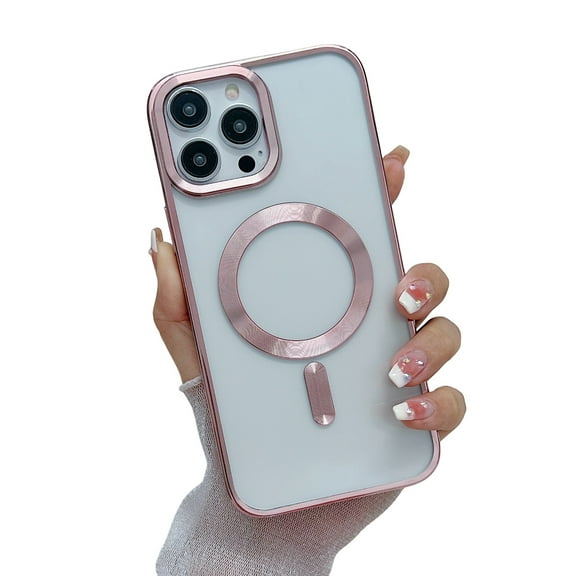 Jiahe Cover for iPhone 13 Pro, Compatible with MagSafe Case,Slim Plating Hybrid Shockproof Lightweight Anti-Scratch Transparent Back Case Cover, pink