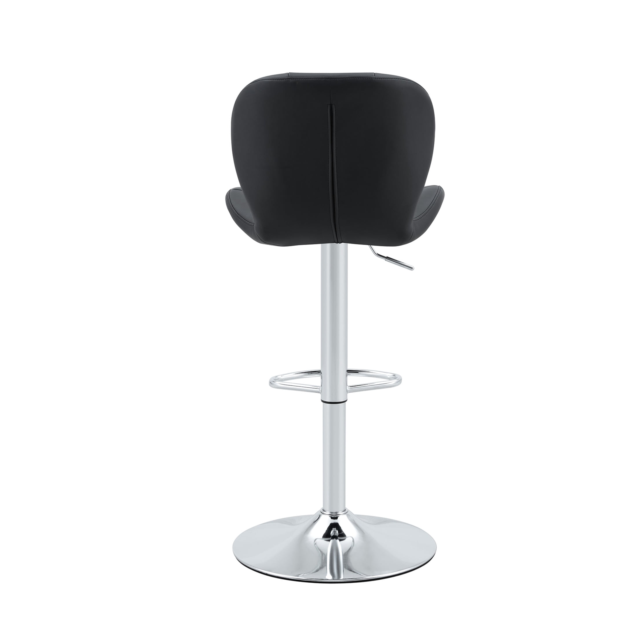 Bar Stools Set of 2, Black PU Leather Upholstered Adjustable Swivel Barstools, Adjustable Height Bar Chairs with Silver Metal Base & Footrest for Kitchen Island, Pub, Bar