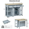 thumbnail image 2 of 47" Kitchen Island with Extendable Table, Rubber Wood Veneer Kitchen Cart Table with Storage, Power Outlet, Rolling Island Cart For Kitchen, Gray+Blue, 2 of 10
