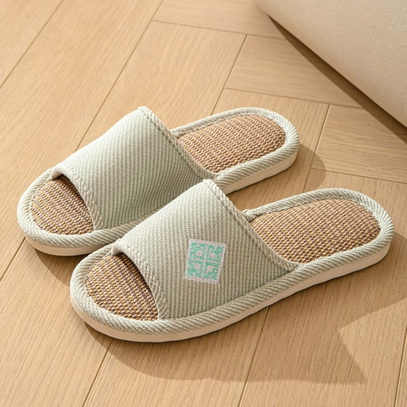 Hoshose New Couple Home Chinese Wind Linen Slippers Spring and Summer Home Linen Non-slip Wooden Slippers
