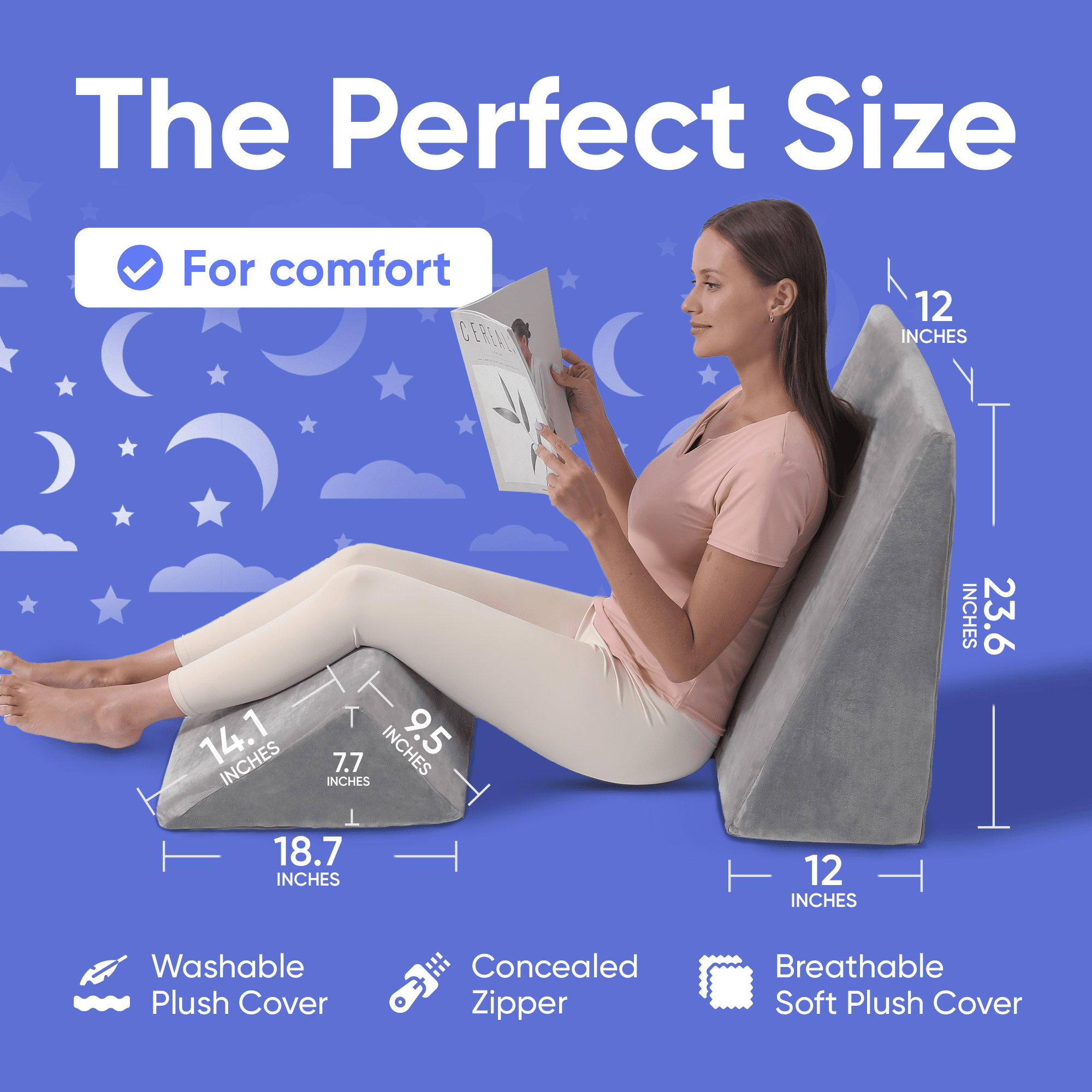 AllSett Health Bed Wedge Pillow – 2 Separate Memory Foam Incline Cushions