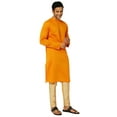 thumbnail image 2 of In-Sattva Men's Majestic Pinstriped Bejeweled Designer Indian Kurta Tunic; Summer Mustard; LG, 2 of 6