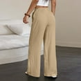 thumbnail image 6 of Womens Cotton Linen Pants Drawstring Waist Straight Leg Lounge Pants for Women Solid Color Slacks with Pockets, 6 of 8