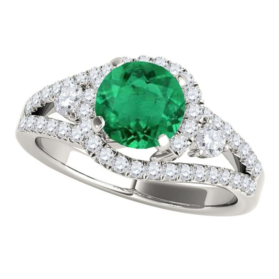 Mauli Jewels Engagement Rings for Women 1.65 Carat Halo Emerald and Diamond Engagement Ring 4 Prong 14k White Gold