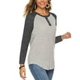 thumbnail image 3 of Long Sleeve Women's T-Shirt with Button V-Neck and Color Block Design in Dark Gray, Size XXL, Perfect for Daily Wear, 3 of 6
