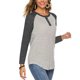 thumbnail image 3 of Mujer Manga Larga Camisetas Botón Cuello en V Color Empalme Casual Top para Ropa Diaria Gris Oscuro S, 3 of 6