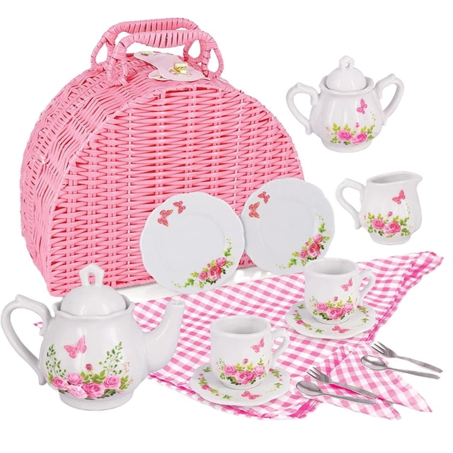 Juego de Té Porcelana Niñas - Diseño Floral - 18 Piezas rosa Unitalla
