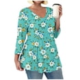 thumbnail image 5 of DPTALR George Women's Fashionable Casual Print V-Neck Slim 3/4-Sleeve Tops for Fall,Mint Green,Size S, 5 of 7