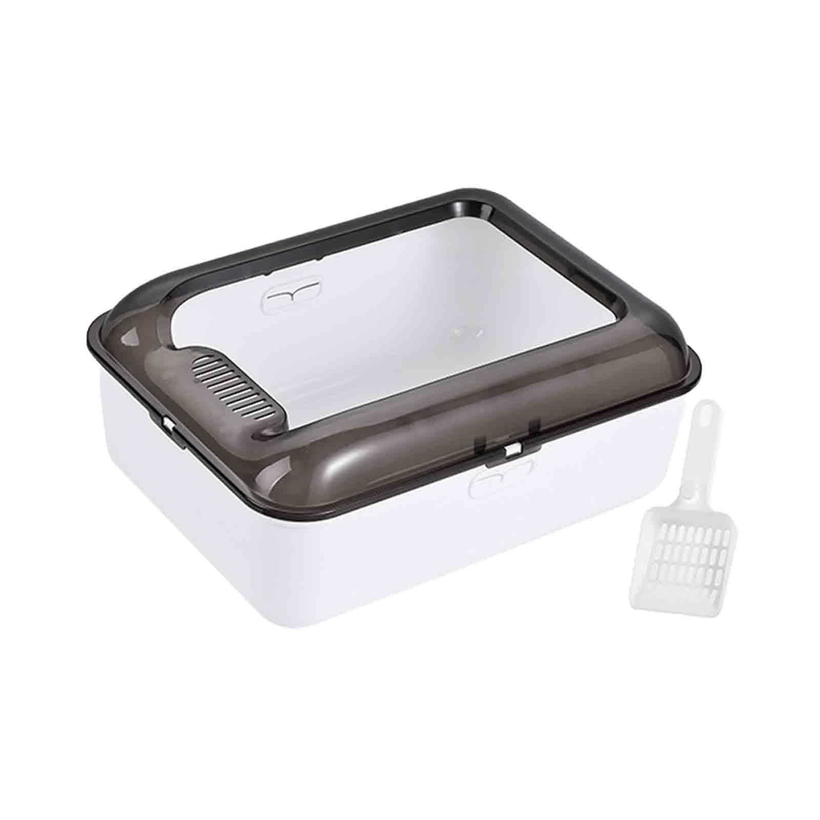 perfeclan Cat Open Top Pet Litter Tray Cat Litter Container Prevent Sand Leakage Semi Enclosed Cat Toilet Removable White M