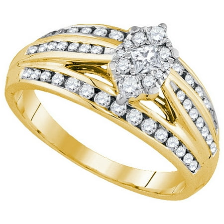 Marquise Cut Gemstones Diamond Setting Size - 7 - Solid 14k Yellow Gold Princess Cut Round White Diamond Engagement Ring OR Fashion Band Prong Set Marquise Shaped Ring (.63 cttw) ()