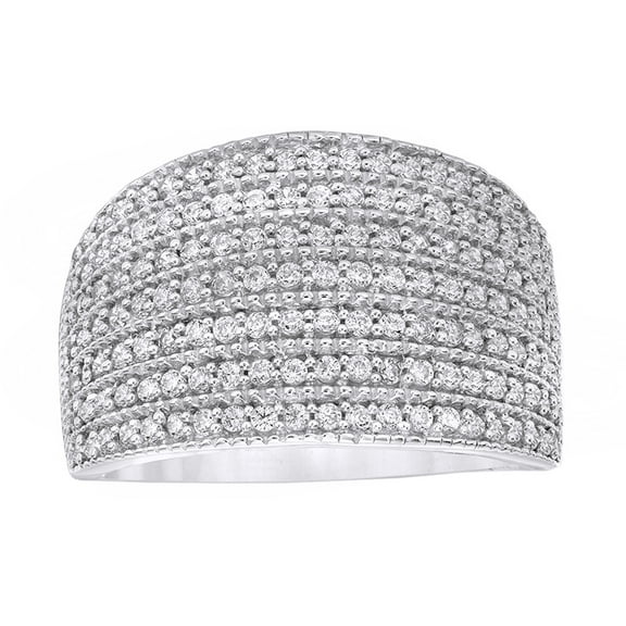 AFFY Round Cut White Natural Diamond Multi Row Ring in 10K White Gold (1 cttw)